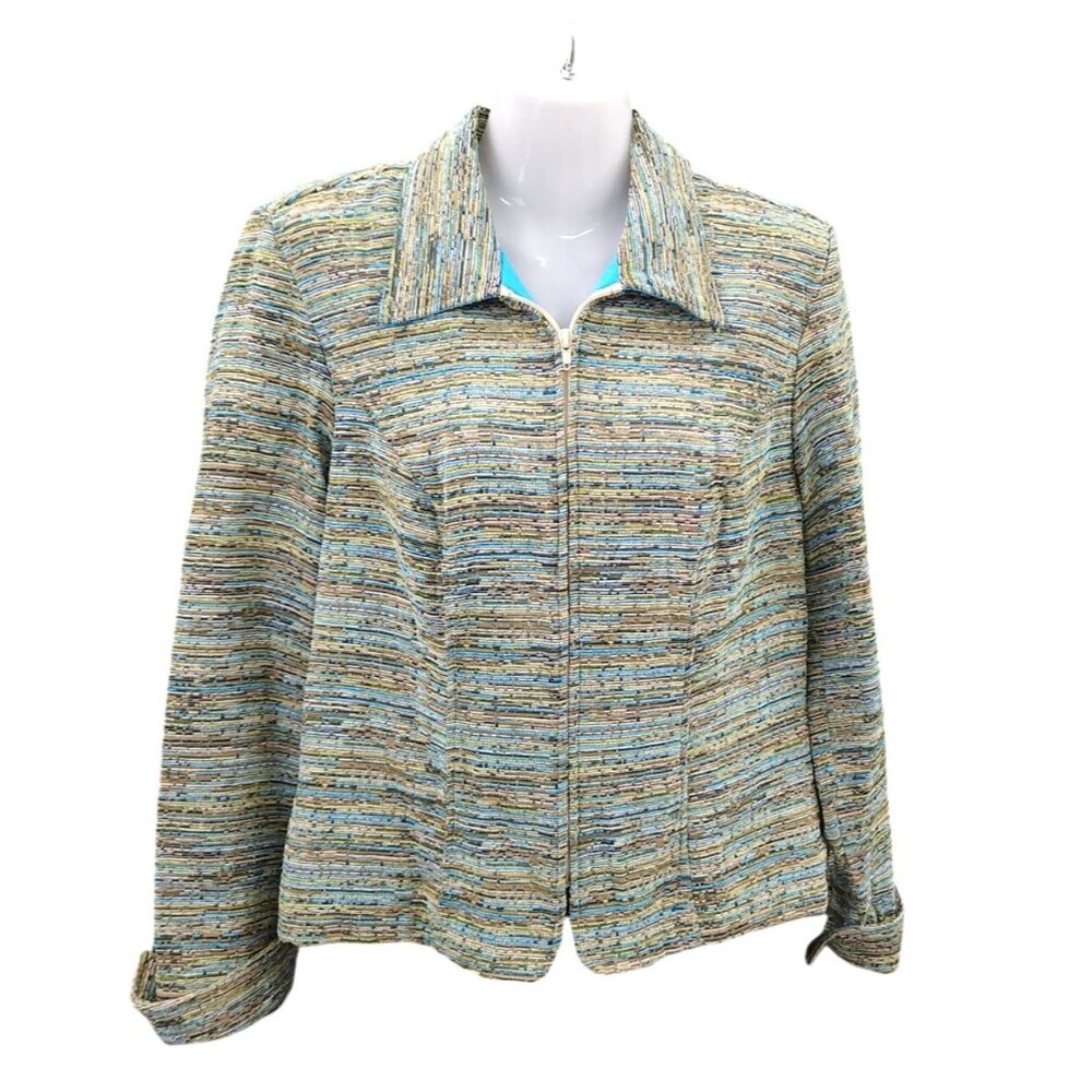 Coldwater Creek Multi-Color Textured Zip Jacket Medium - Rayon Cotton Blend